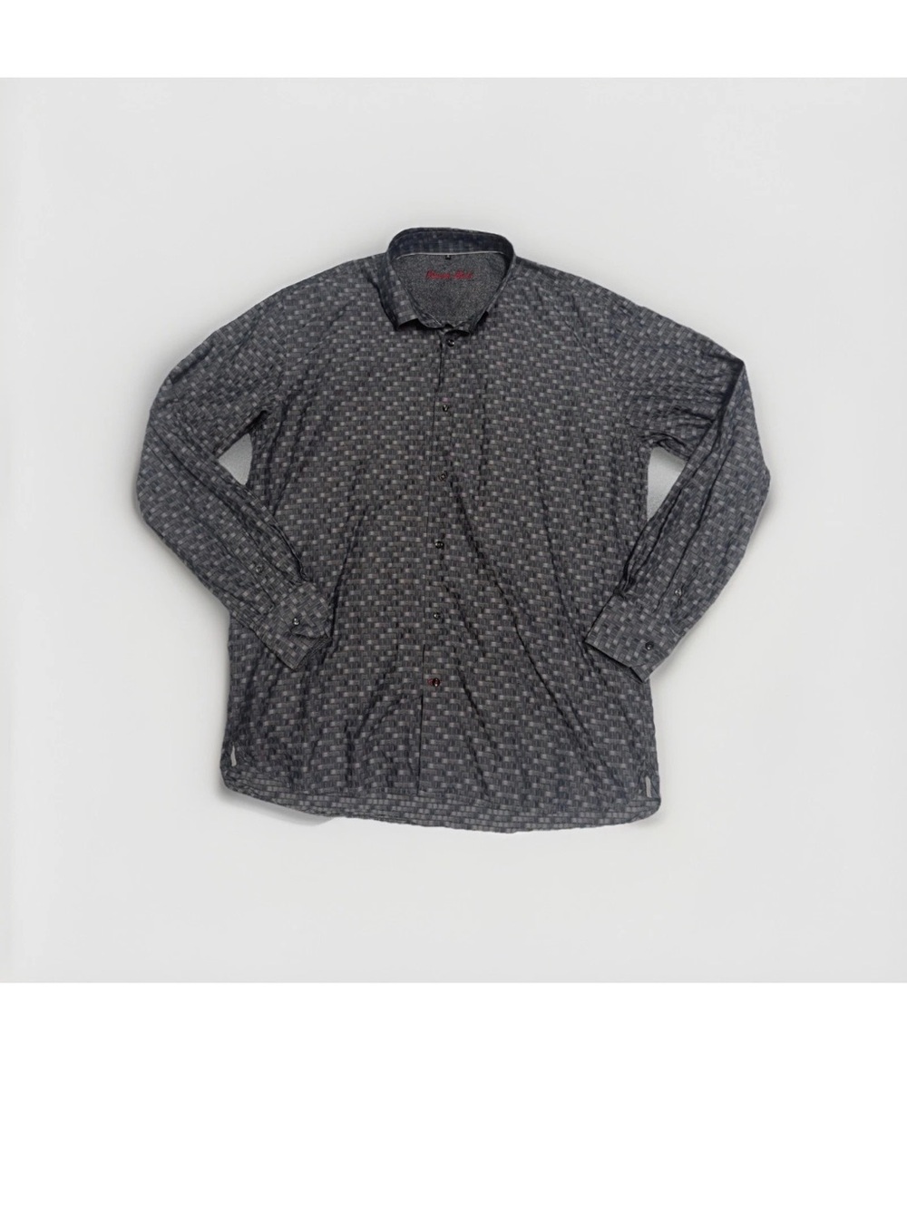 Visconti Black and Gray Geometric Textured Long-sleeve Button-down Shirt Size XL